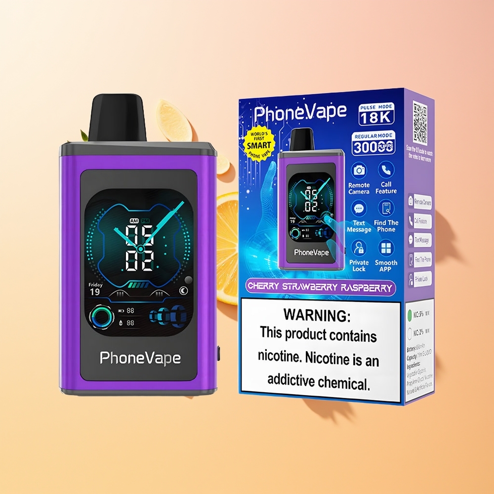 JNR PhoneVape 30000 Cereza Fresa Frambuesa con Pantalla Completa