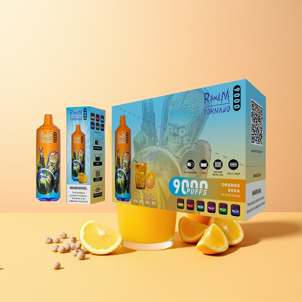 RandM Fumot Tornado 9000 Naranja Refresco con Pantalla RGB Elegante